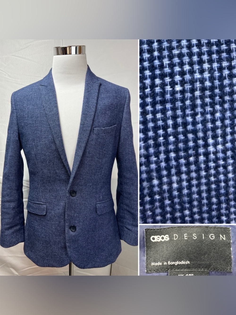 ASOS Men’s 40R Blue Woven 2-Button Blazer Jacket Sport Coat